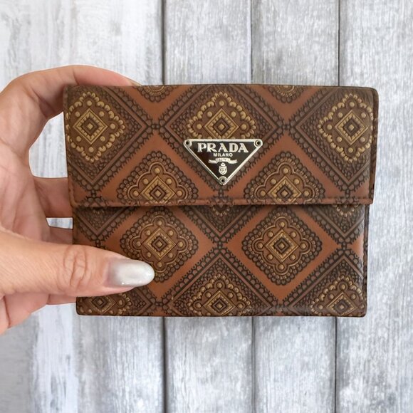 Prada Handbags - Rare Authentic Prada Printed Leather Wallet | Geometric Motif
